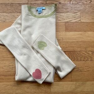 Gene Meyer Ivory Cashmere Sweater with Hearts on Sleeves Size M
